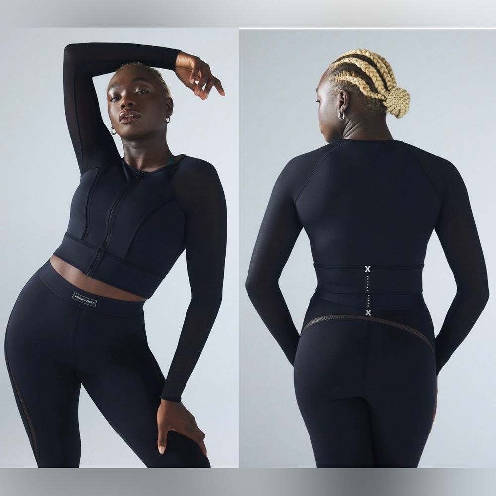 SAVAGE X FENTY FLOW ZIP-UP LONG-SLEEVE TOP, 2X - 18/20. SHEER ARMS, CROP LENGTH